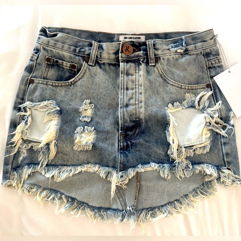 NWT One Teaspoon Distressed Denim Mini Skirt